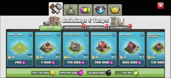 Download Clash of Clans MOD APK v18.0.5 (Unlimited everything) 4 building and traps menu army